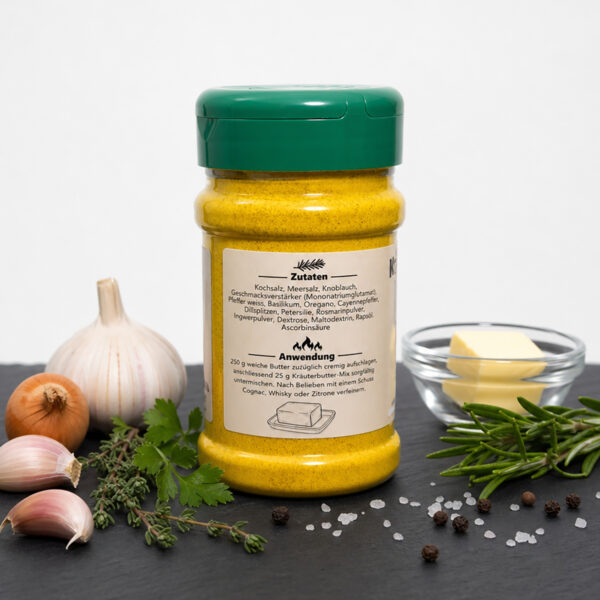 Kräuterbutter‑Mix Gewürzmischung mit frischen Kräutern, Knoblauch, Salz und Butter – ideal zum Verfeinern von Butterrezepten